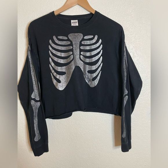 PINK Victoria's Secret Tops - 𝅺Size L - PINK - Skelton Black T-shirt Long sleeved Top